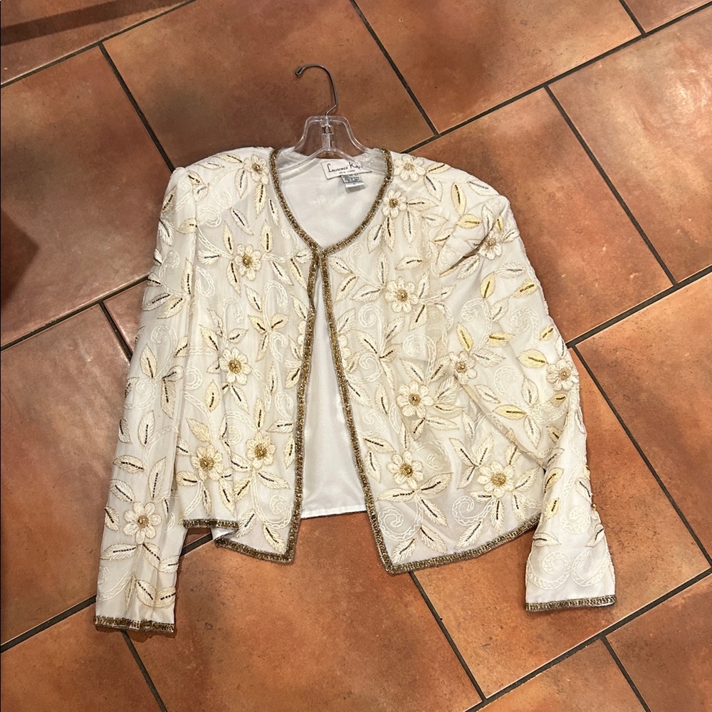 Laurence Kazar White and Gold Floral Blazer